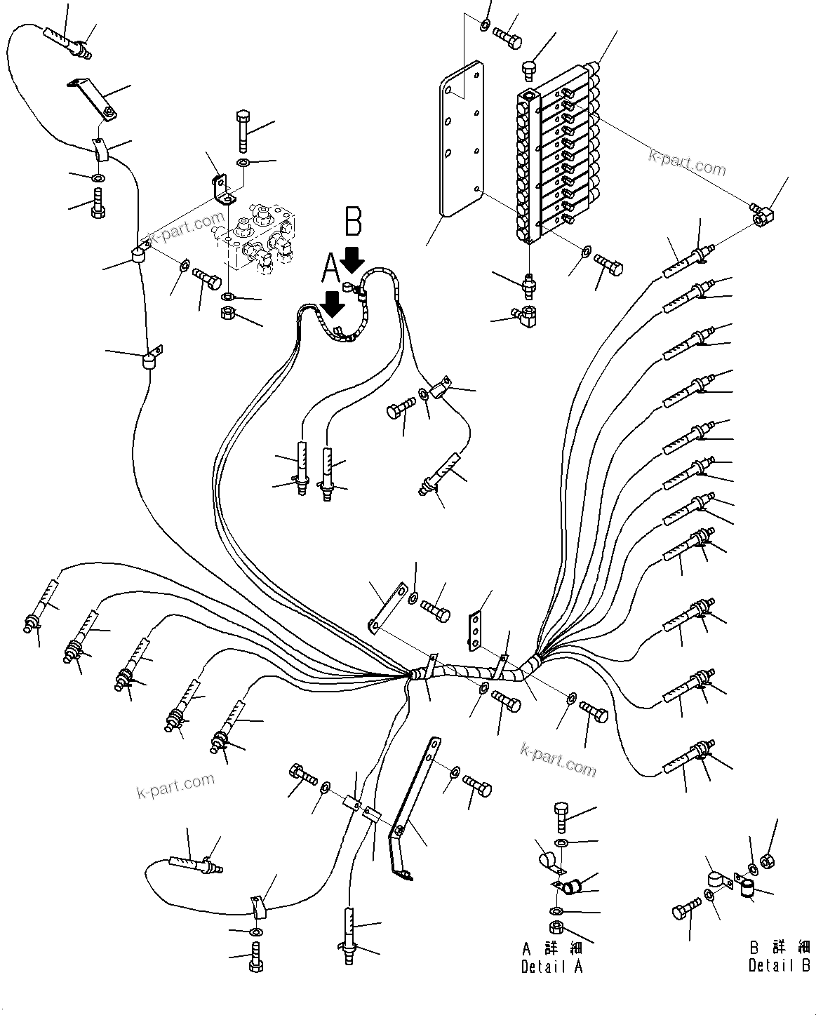Komatsu parts book diagram for HD785-7 S/N 37001-UP (-40 deg C Spec.): AUTO-GREASING SYSTEM PIPING, FRONT, L.H.(#30001-)