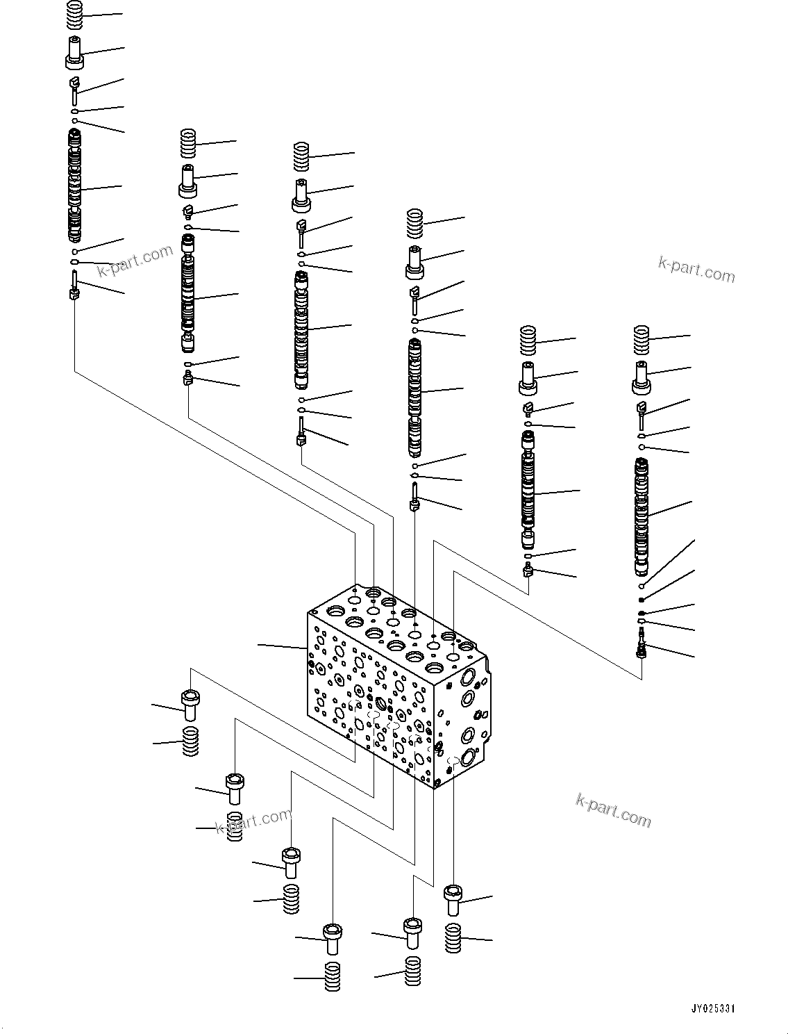 Komatsu parts book diagram for PC490LC-11 S/N 87001-UP: CONTROL VALVE, 8-SPOOL (1/24)(#85001-)