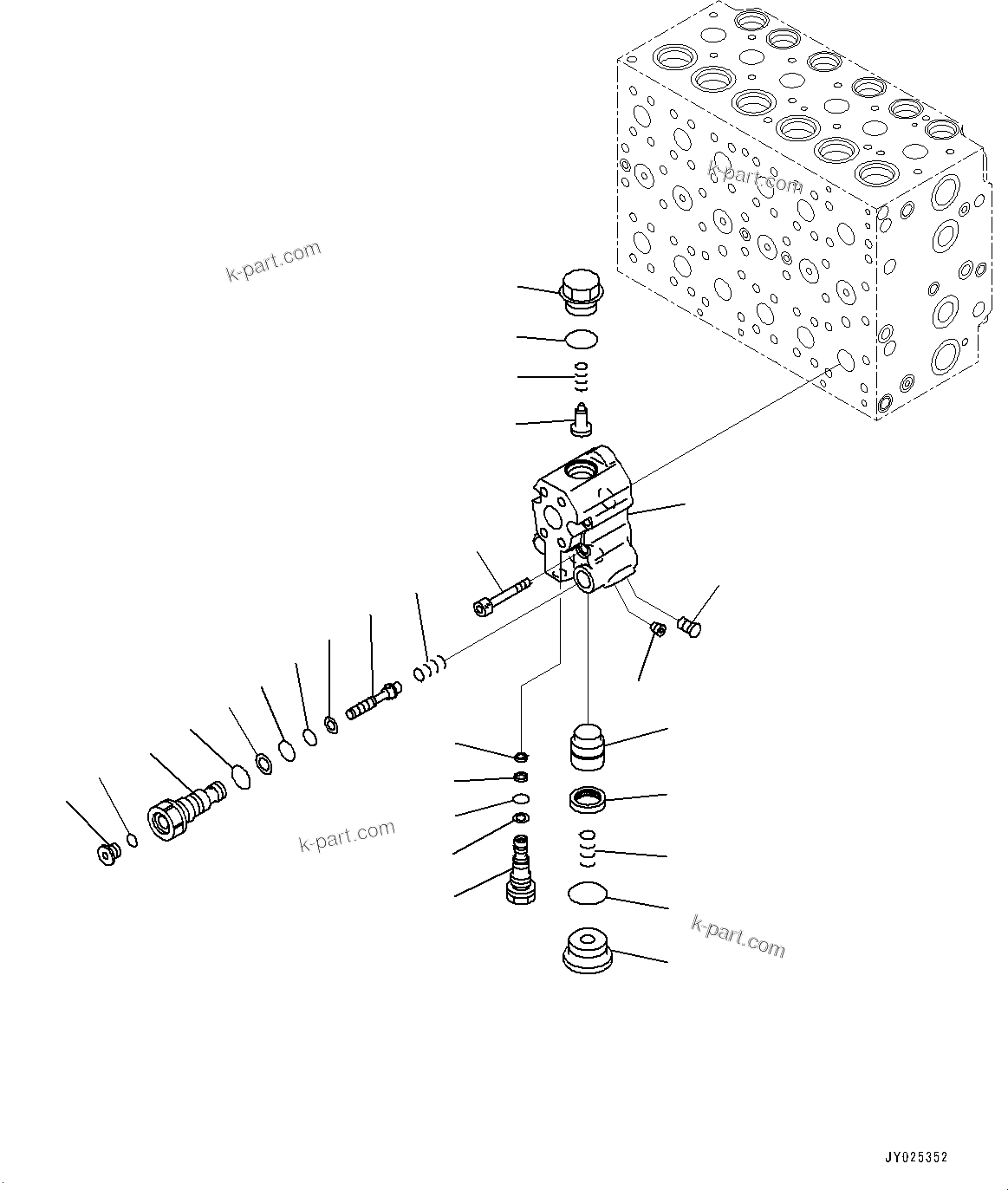 Komatsu parts book diagram for PC490LC-11 S/N 87001-UP: CONTROL VALVE, 8-SPOOL (19/24)(#85001-)