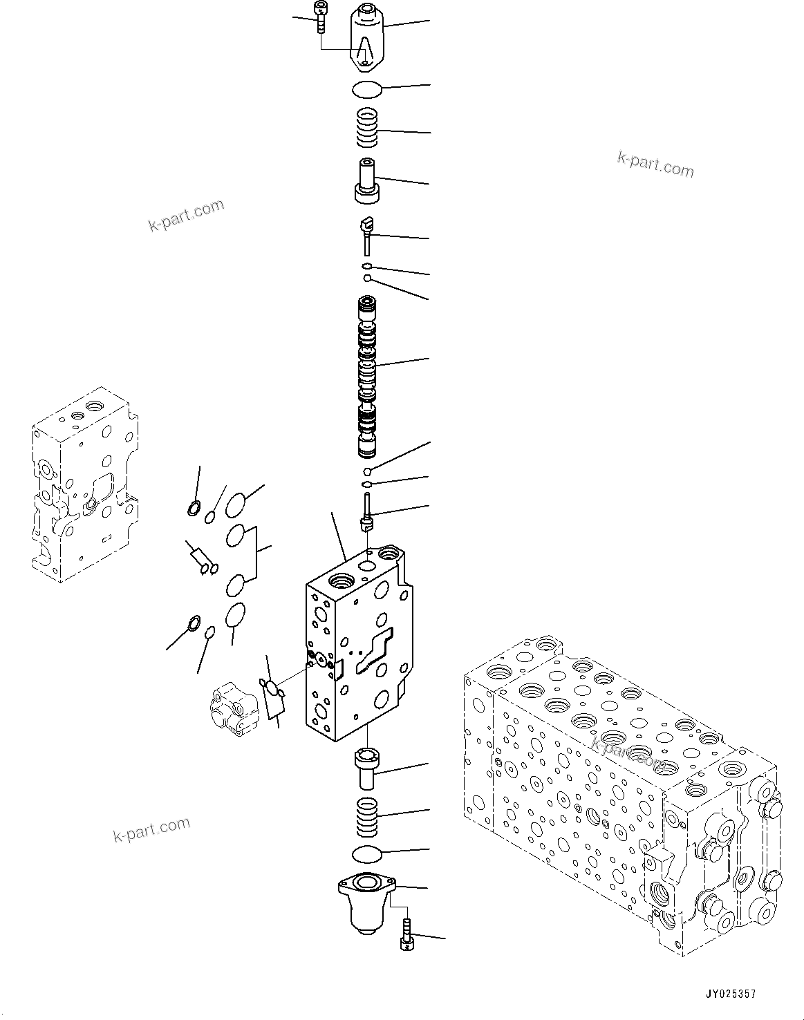 Komatsu parts book diagram for PC490LC-11 S/N 87001-UP: CONTROL VALVE, 8-SPOOL (22/24)(#85001-)
