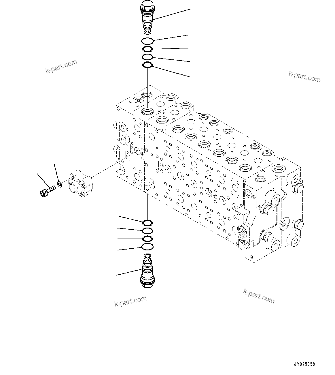 Komatsu parts book diagram for PC490LC-11 S/N 87001-UP: CONTROL VALVE, 8-SPOOL (23/24)(#85001-)