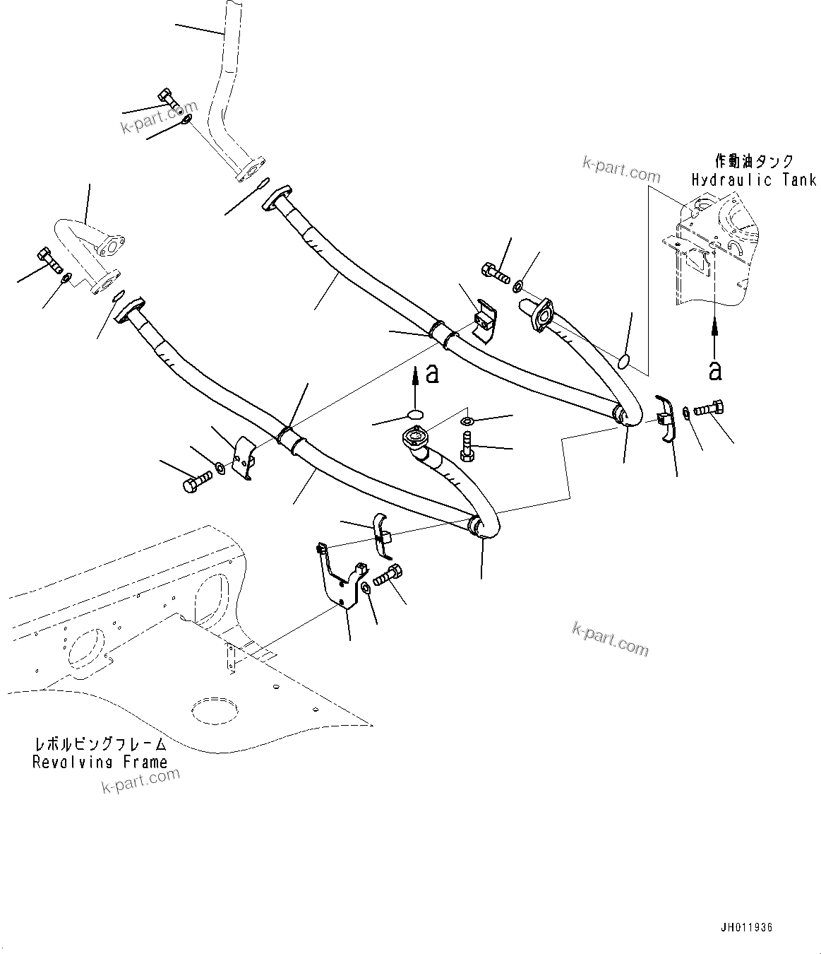 Komatsu parts book diagram for PC490LC-11 S/N 87001-UP: OIL COOLER PIPING, (#85001-)