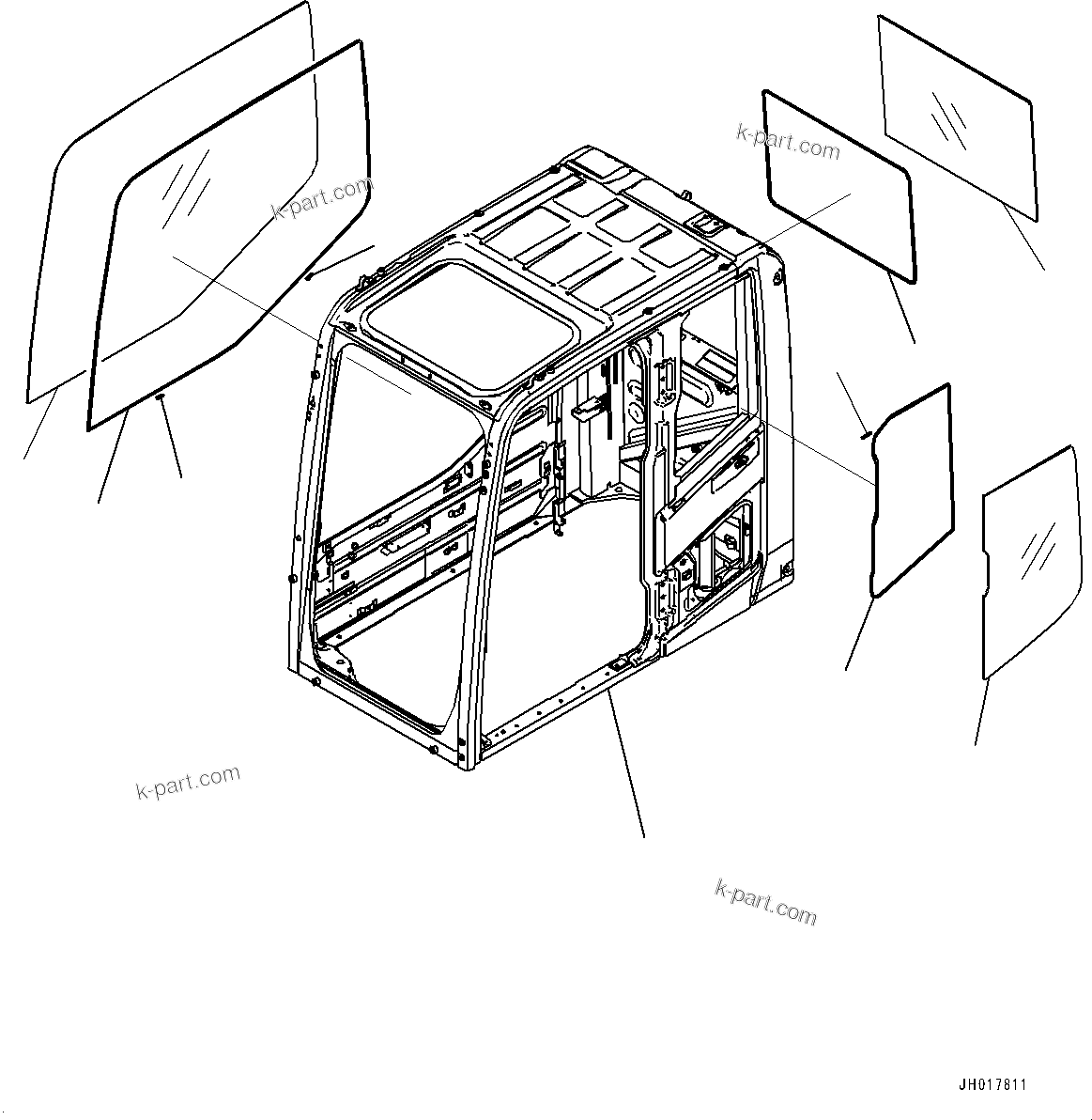 Komatsu parts book diagram for PC490LC-11 S/N 87001-UP: CAB, CAB BODY AND WINDOW(#87001-)