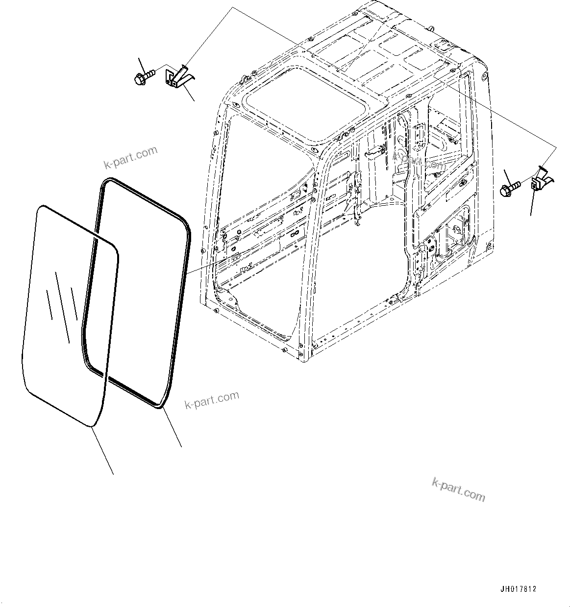 Komatsu parts book diagram for PC490LC-11 S/N 87001-UP: CAB, FRONT WINDOW(#87001-)