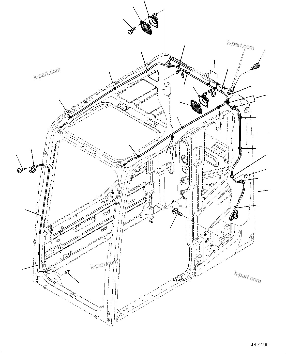 Komatsu parts book diagram for PC490LC-11 S/N 87001-UP: CAB, SPEAKER AND WINDOW WASHER HOSE(#87001-)