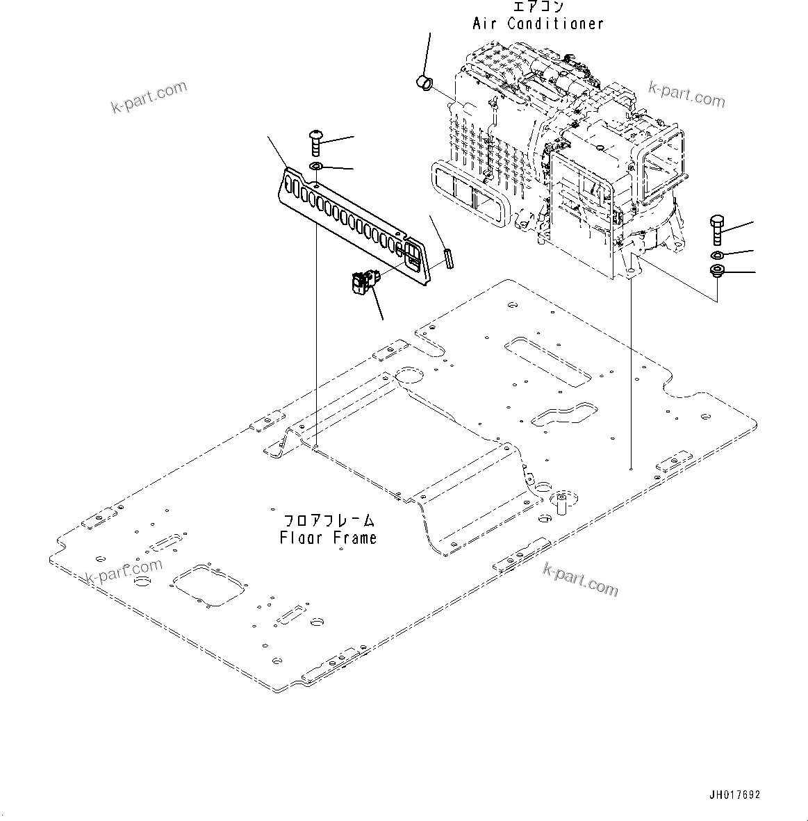 Komatsu parts book diagram for PC490LC-11 S/N 87001-UP: CAB, FLOOR, AIR CONDITIONER MOUNTING AND SECONDARY ENGINE STOP SWITCH(#86432-)