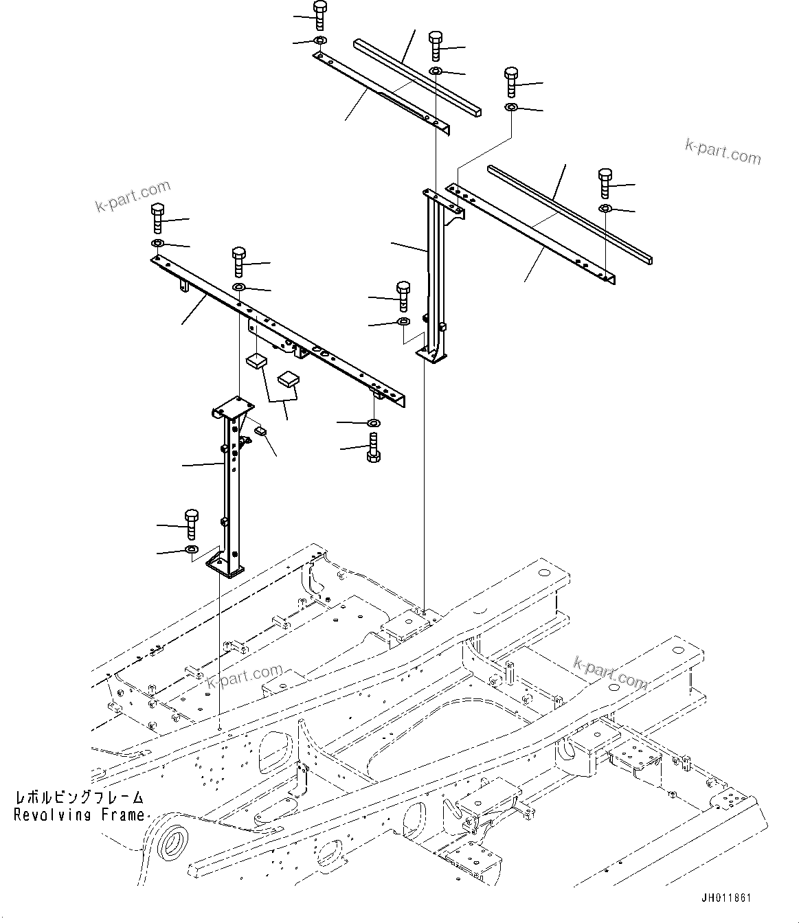 Komatsu parts book diagram for PC490LC-11 S/N 87001-UP: MACHINE CAB FRAME, (#85001-86388)