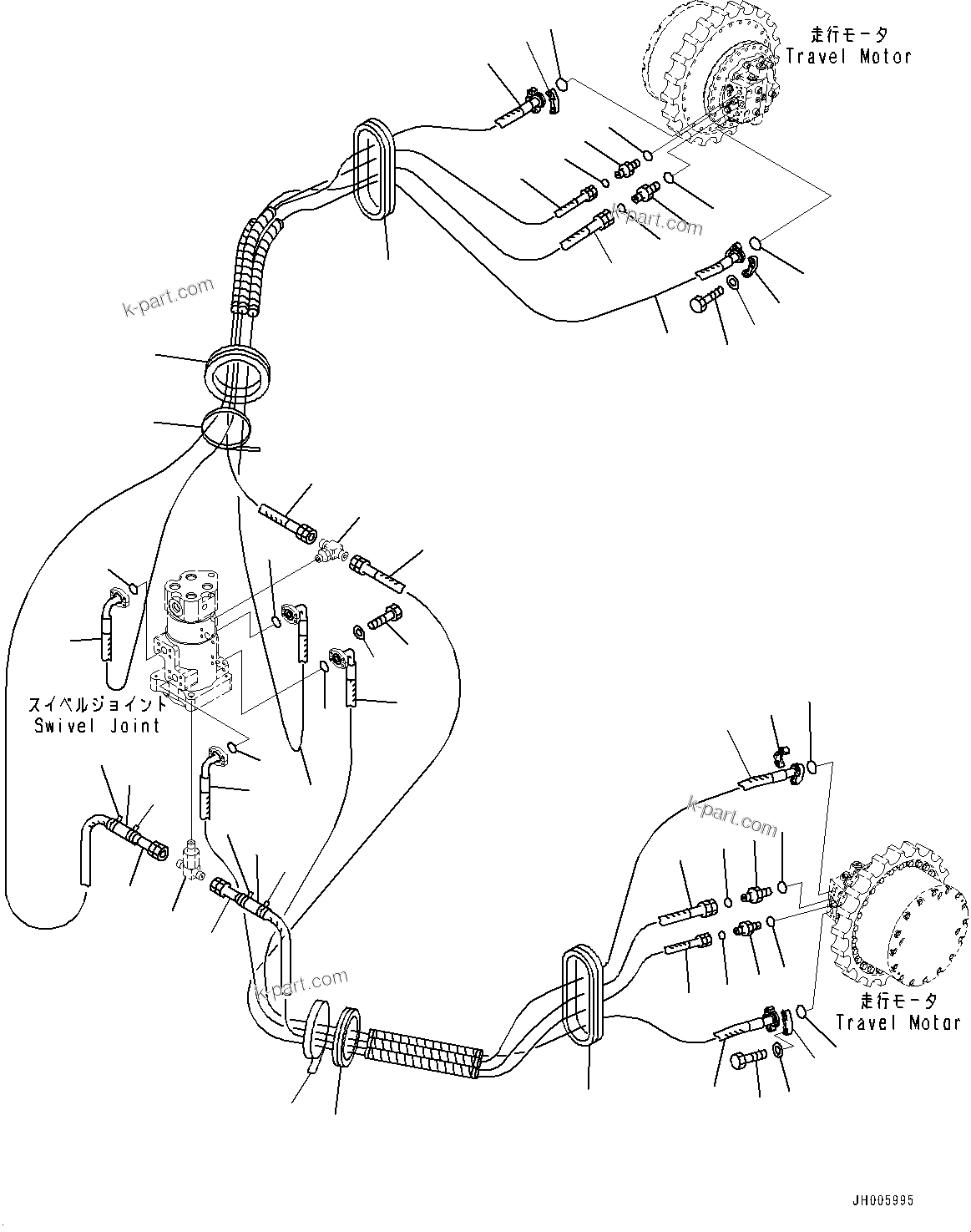 Komatsu parts book diagram for PC490LC-11 S/N 87001-UP: TRAVEL PIPING, (#85001-)