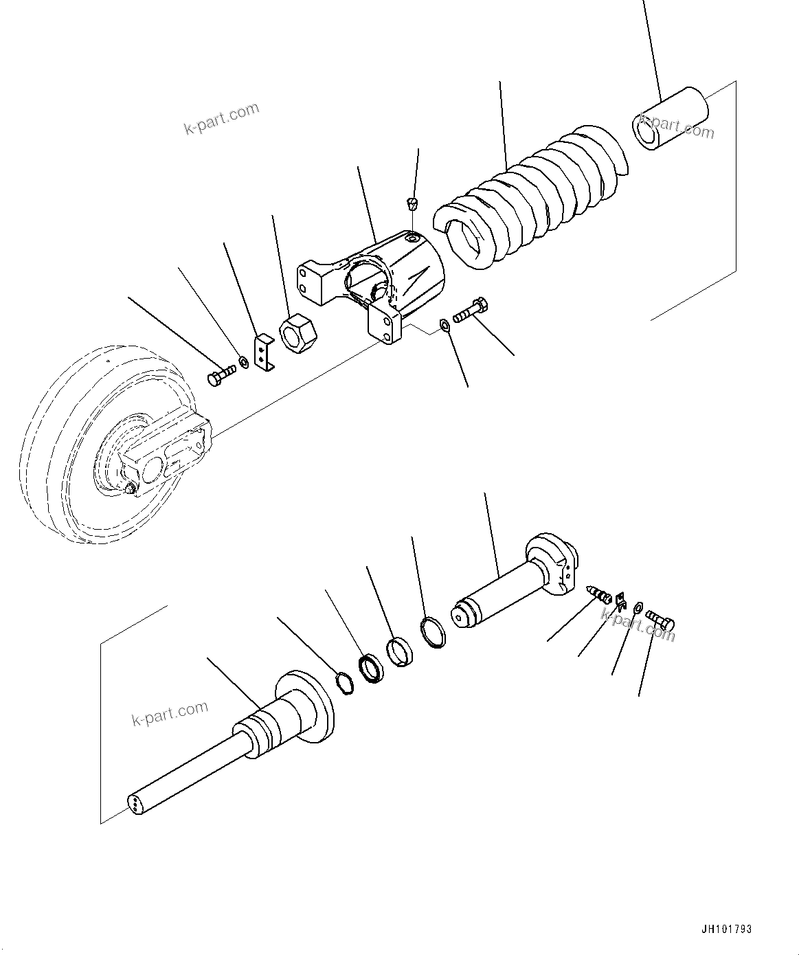 Komatsu parts book diagram for PC490LC-11 S/N 87001-UP: FRONT IDLER AND IDLER CUSHION, CUSHION(#85741-)