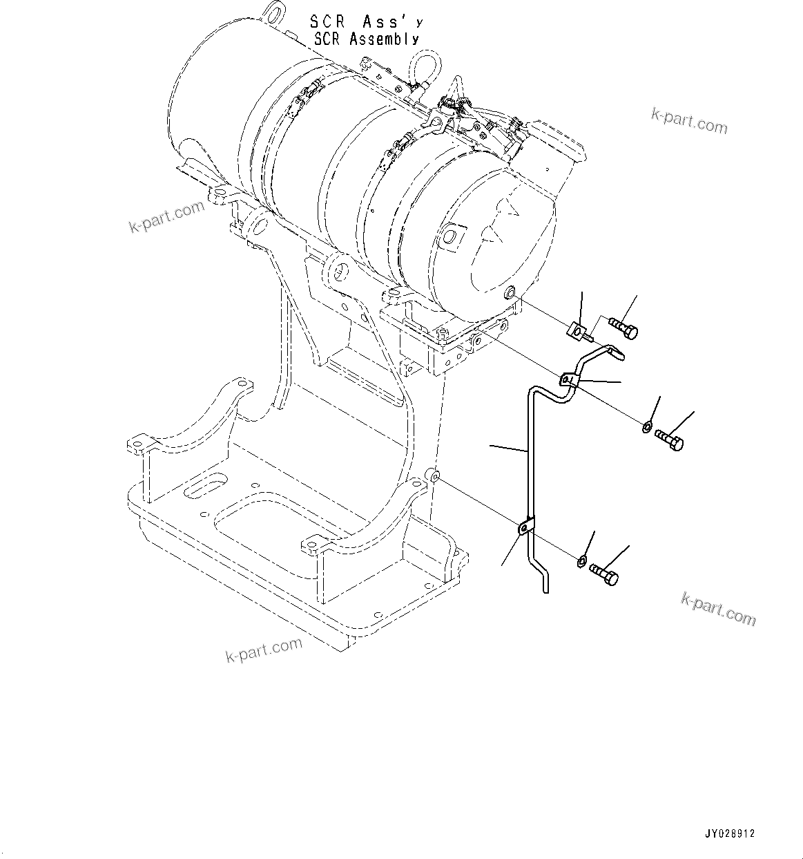 Komatsu parts book diagram for D61PX-24 S/N 48001-UP: KOMATSU DIESEL PARTICULATE FILTER (KDPF) AND SCR ASSEMBLY, SCR DRAIN PIPING(#45736-)