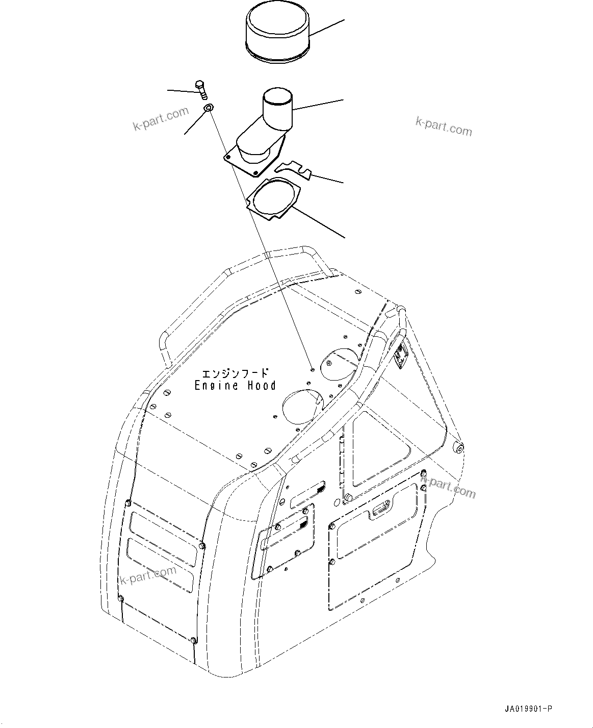 Komatsu parts book diagram for D61PX-24 S/N 48001-UP: PRE-CLEANER, (#40001-)