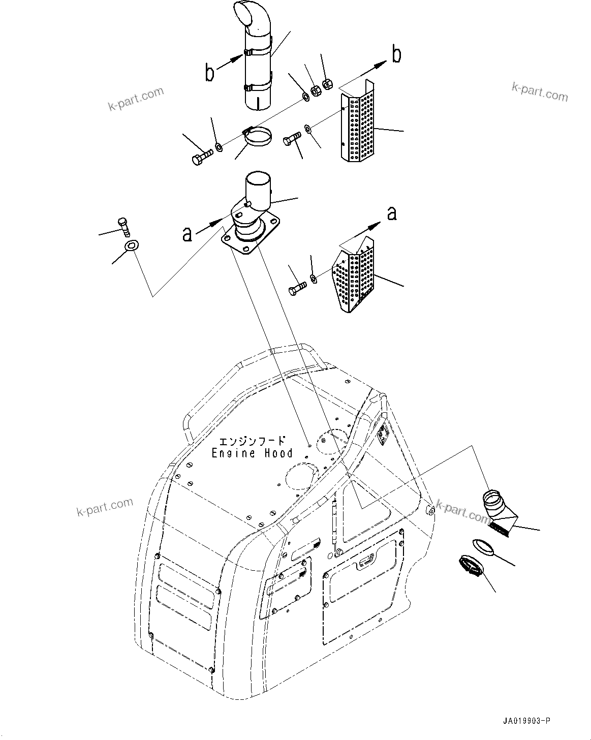 Komatsu parts book diagram for D61PX-24 S/N 48001-UP: EXHAUST PIPE, (#40001-)