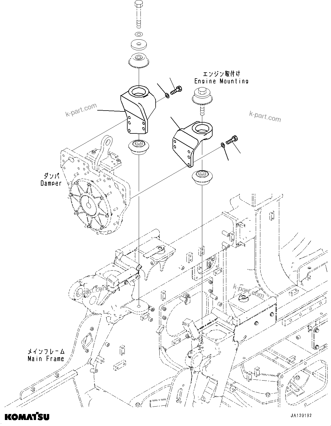 Komatsu parts book diagram for D61PX-24 S/N 48001-UP: ENGINE MOUNTING BRACKET, (#46684-)