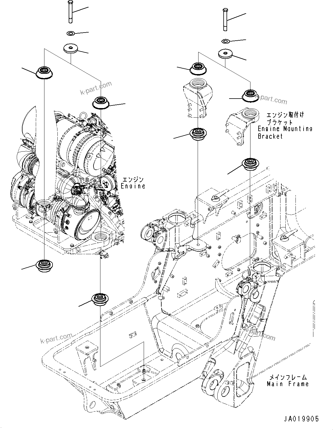 Komatsu parts book diagram for D61PX-24 S/N 48001-UP: ENGINE MOUNTING, (#40001-)