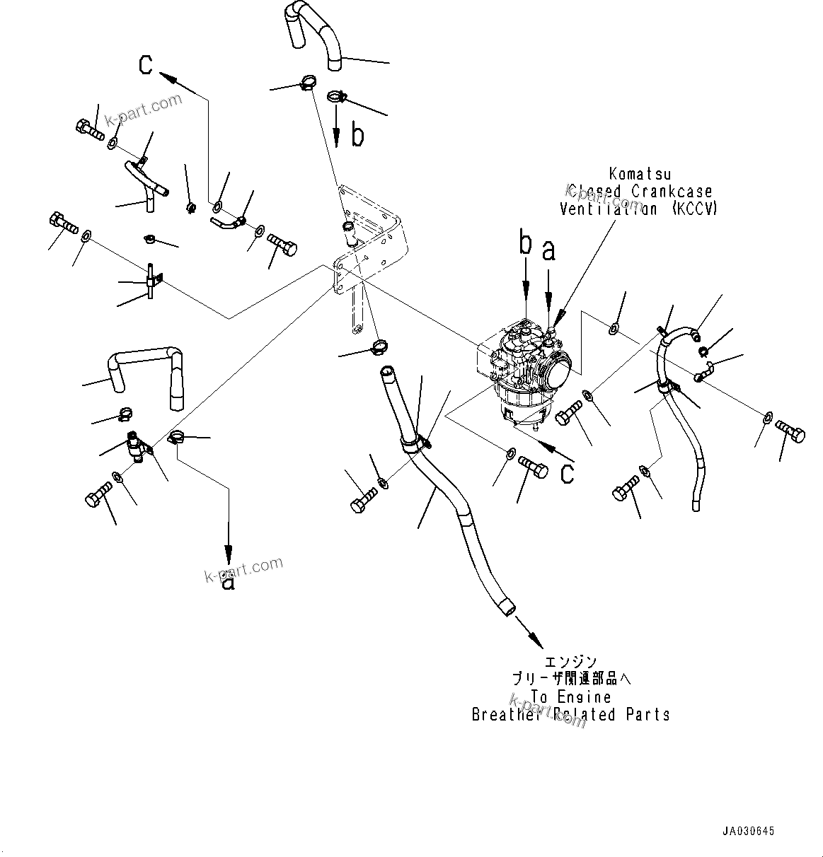 Komatsu parts book diagram for D61PX-24 S/N 48001-UP: KOMATSU CLOSED CRANKCASE VENTILATION (KCCV) PIPING, PIPING(#40001-)
