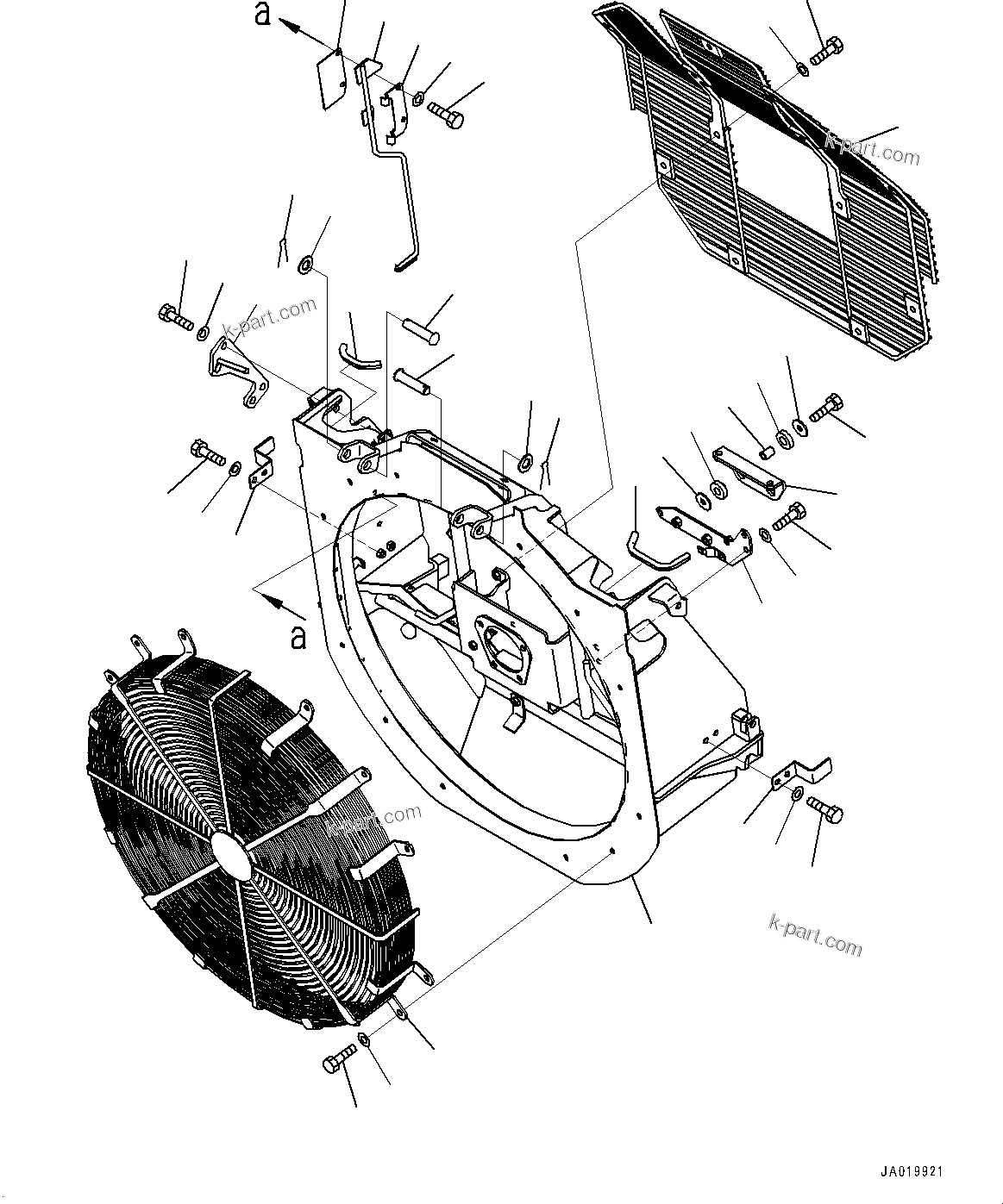 Komatsu parts book diagram for D61PX-24 S/N 48001-UP: COOLING SYSTEM, FAN GUARD(#40001-40392)