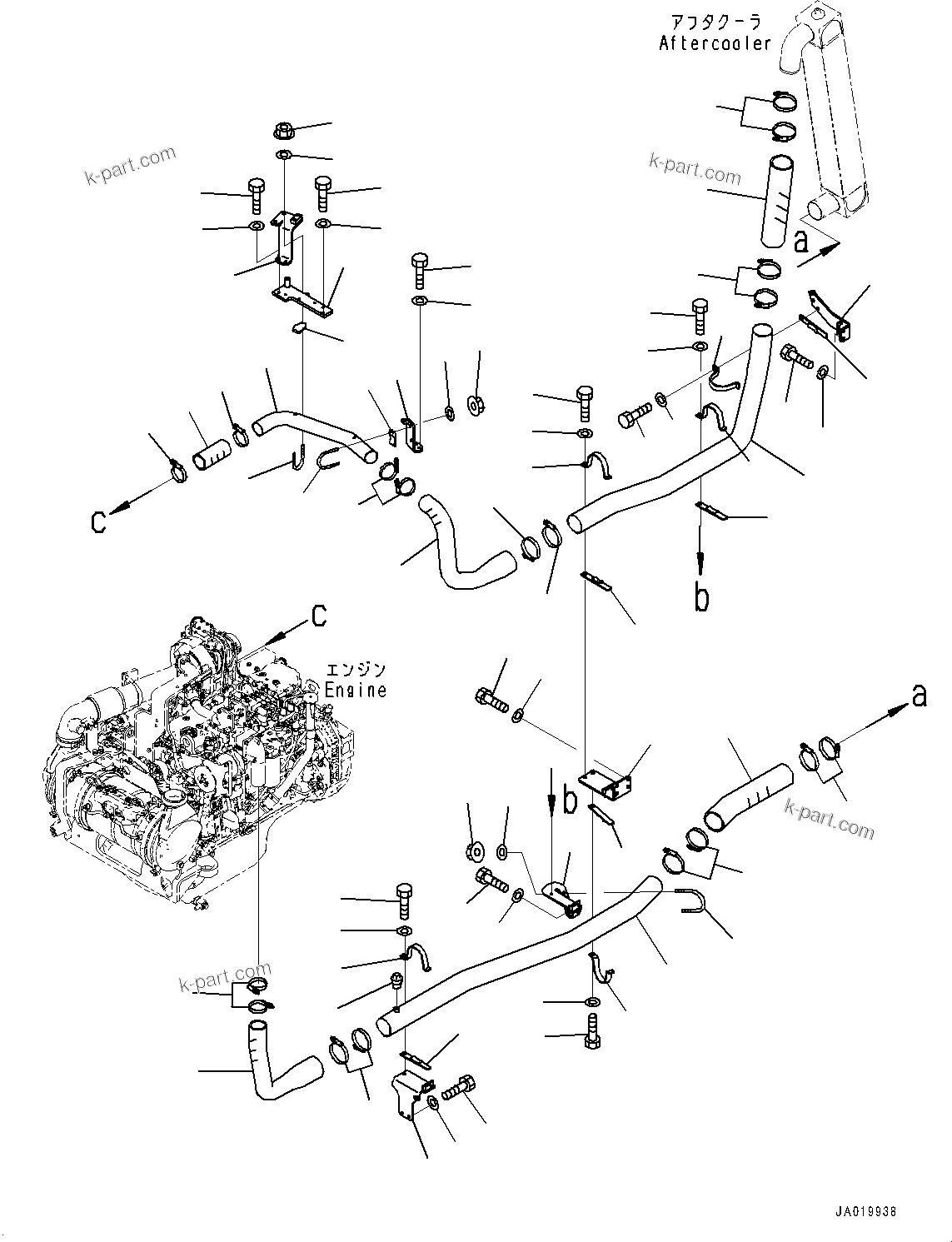 Komatsu parts book diagram for D61PX-24 S/N 48001-UP: COOLING PIPING, AFTERCOOLER PIPING(#40001-)