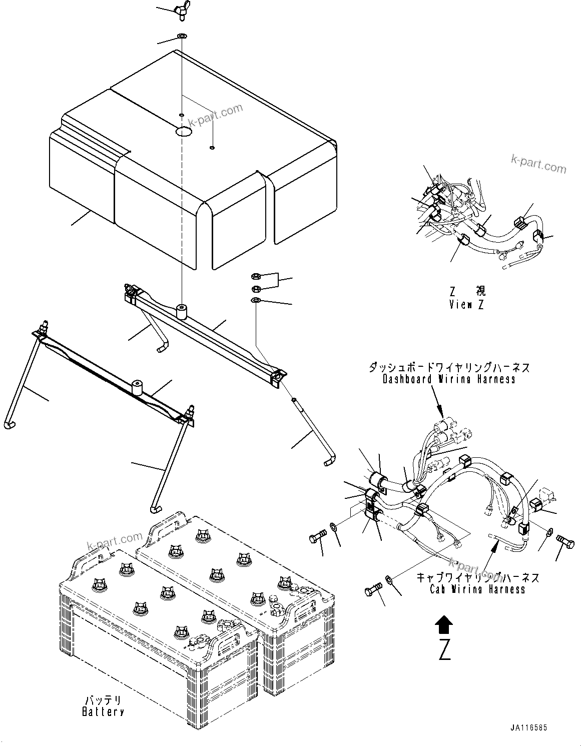 Komatsu parts book diagram for D61PX-24 S/N 48001-UP: BATTERY ELECTRIC WIRING HARNESS, BATTERY MOUNTING(#40001-)