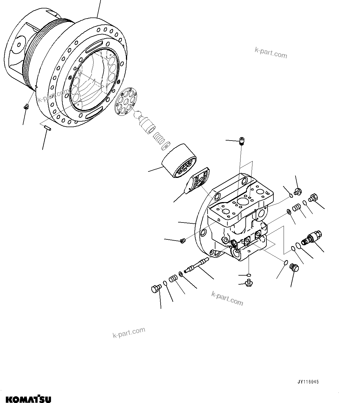 Komatsu parts book diagram for D61PX-24 S/N 48001-UP: FINAL DRIVE, HST MOTOR, L.H. (1/4)(#46685-)