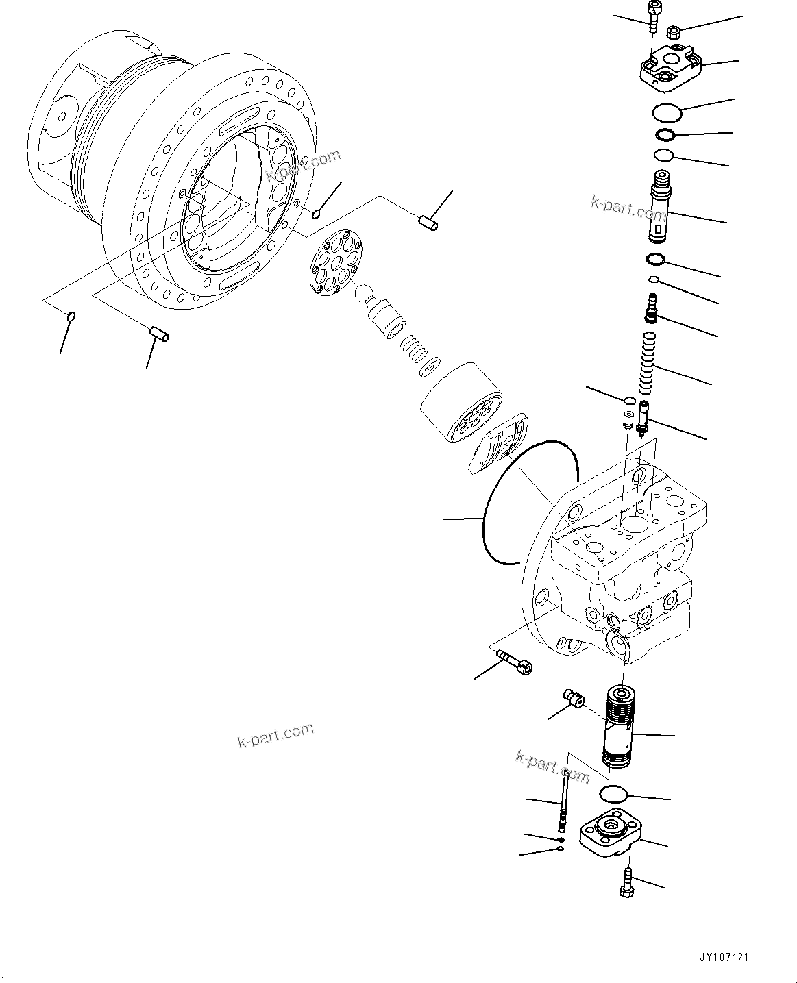 Komatsu parts book diagram for D61PX-24 S/N 48001-UP: FINAL DRIVE, HST MOTOR, L.H. (2/4)(#46685-)