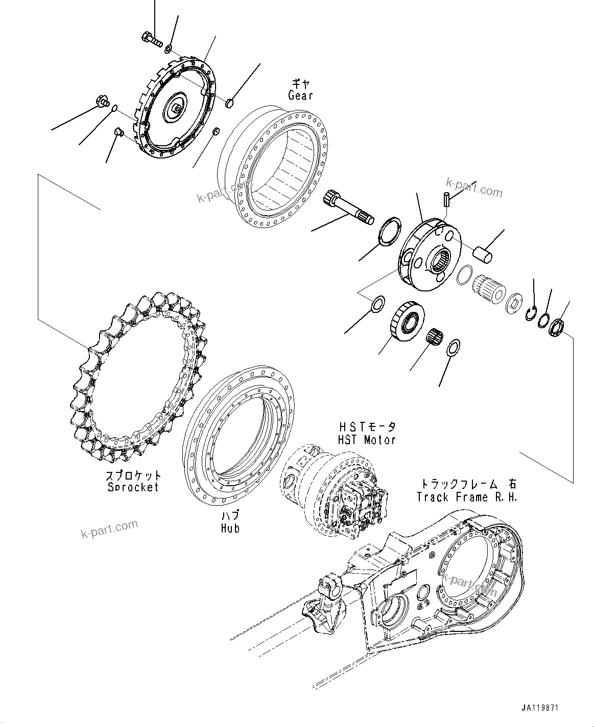 Komatsu parts book diagram for D61PX-24 S/N 48001-UP: FINAL DRIVE, CARRIER, R.H.(#46685-)