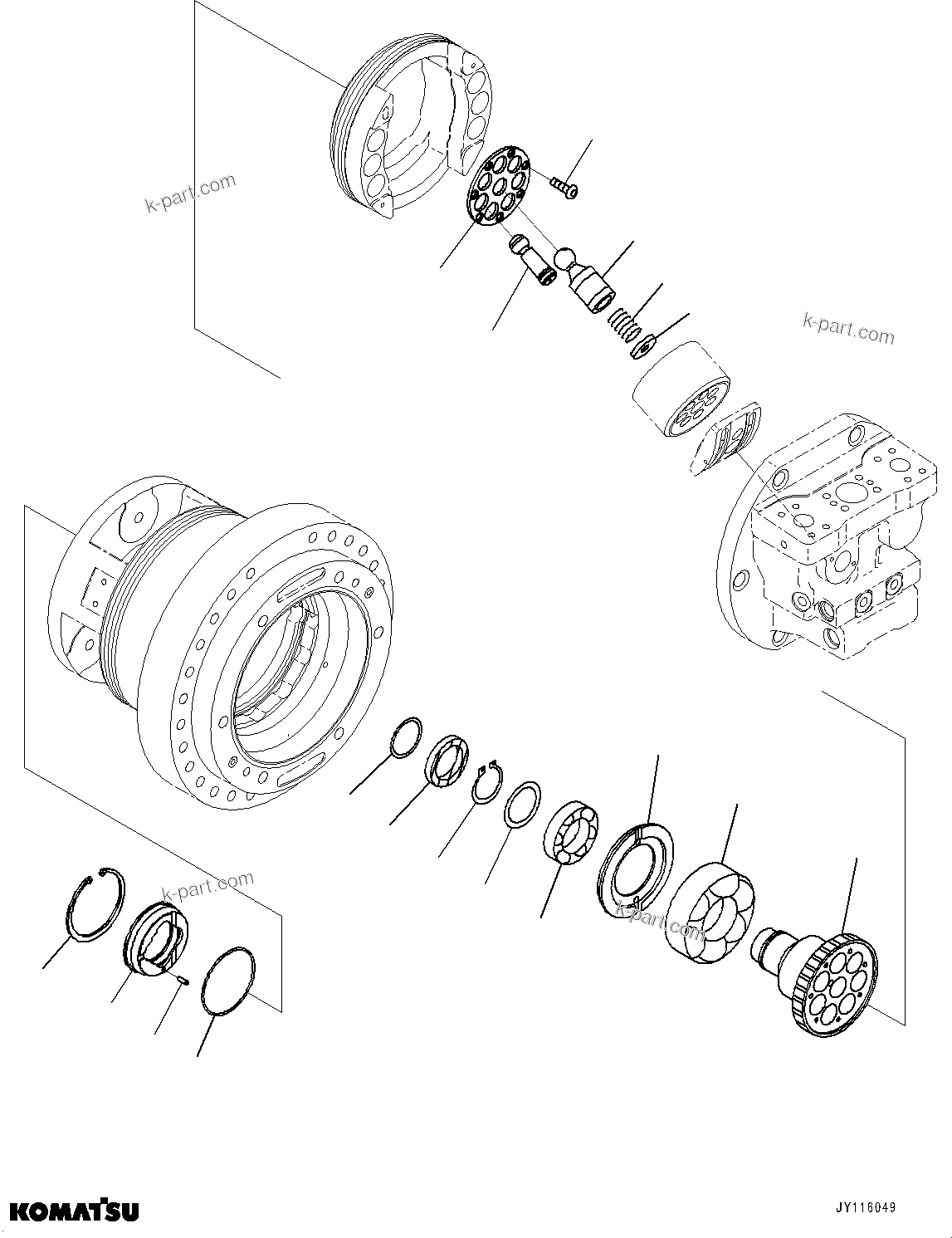 Komatsu parts book diagram for D61PX-24 S/N 48001-UP: FINAL DRIVE, HST MOTOR, R.H. (3/4)(#46685-)