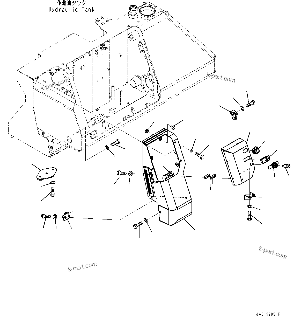 Komatsu parts book diagram for D61PX-24 S/N 48001-UP: HYDRAULIC TANK, DEF TANK COVER(#45001-)
