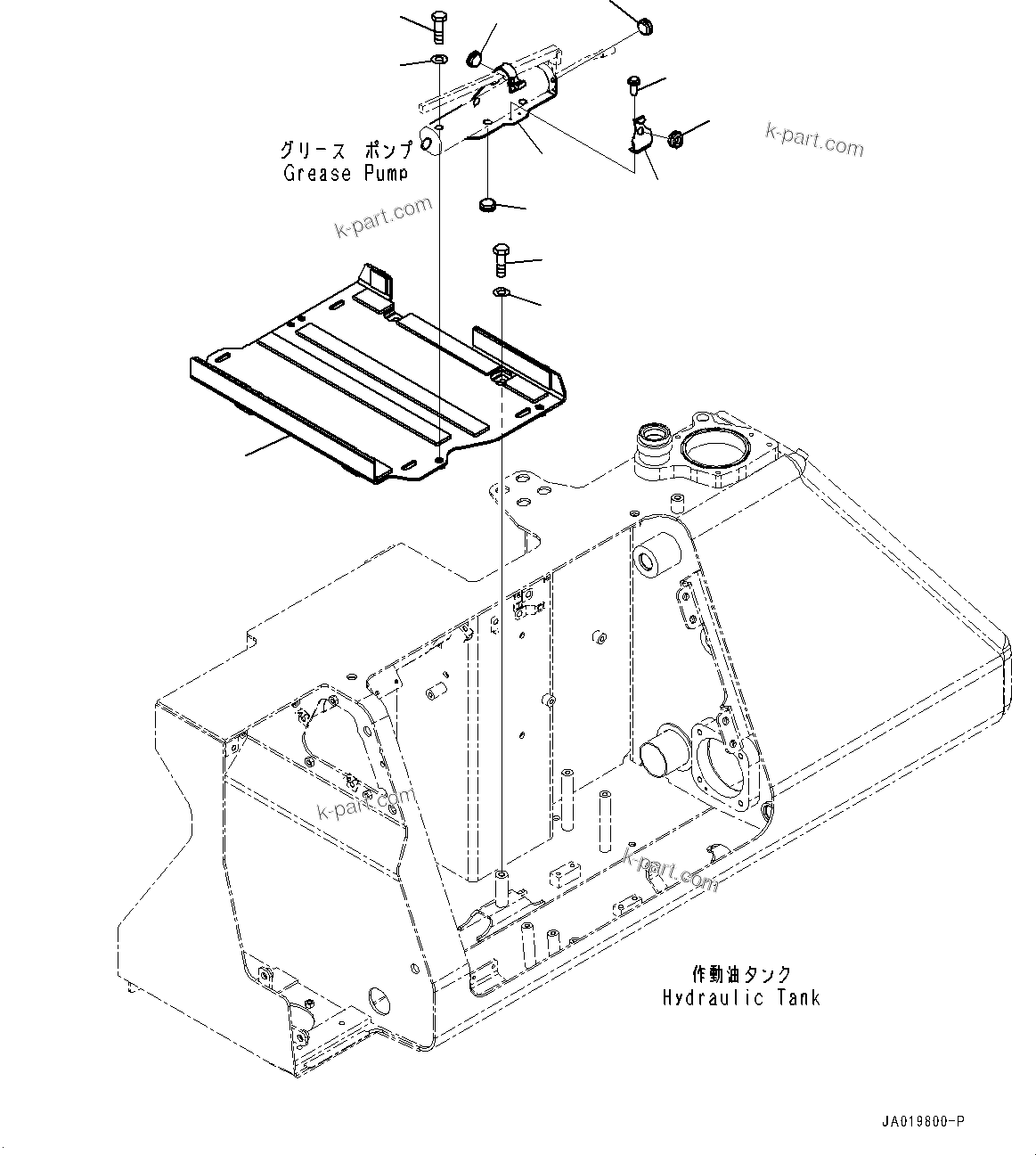 Komatsu parts book diagram for D61PX-24 S/N 48001-UP: HYDRAULIC TANK, BATTERY MOUNTING(#45001-)