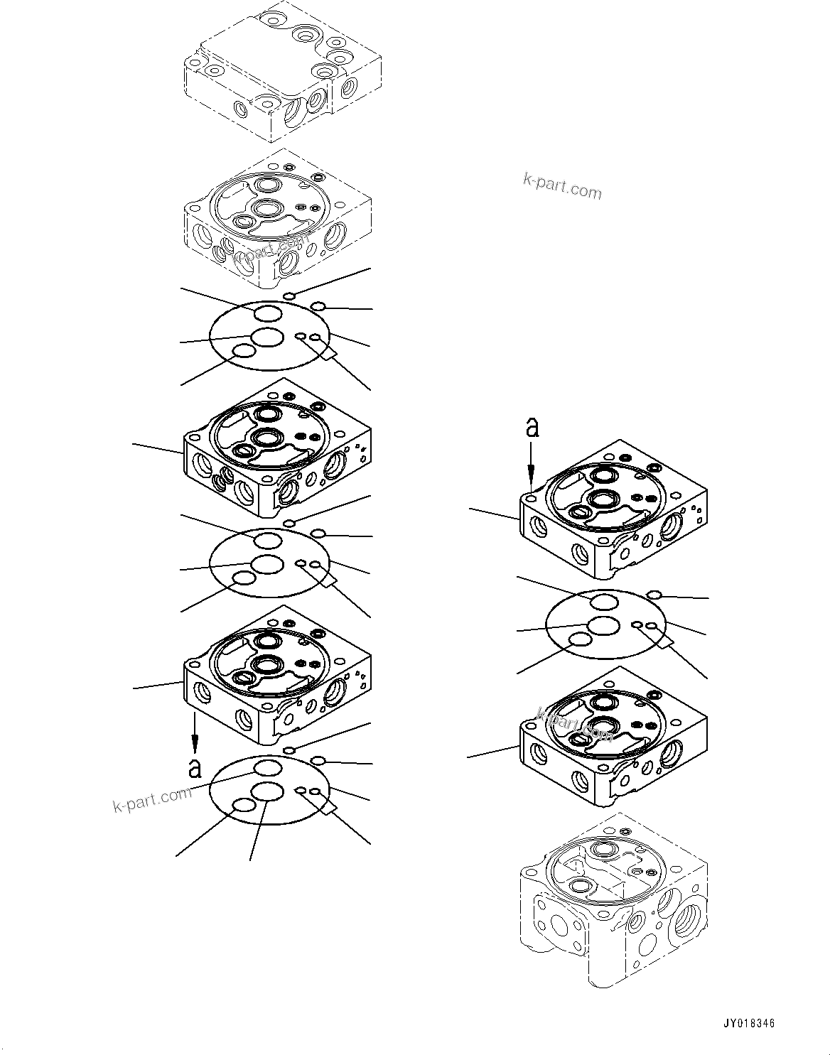 Komatsu parts book diagram for D61PX-24 S/N 48001-UP: CONTROL VALVE, 5-VALVE (1/12)(#40001-)