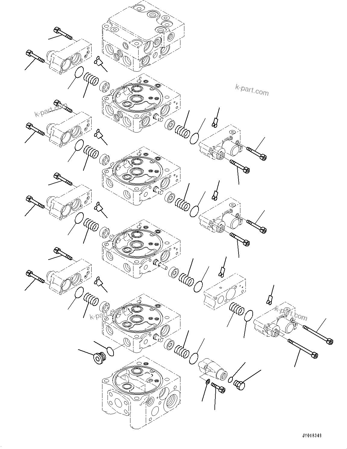 Komatsu parts book diagram for D61PX-24 S/N 48001-UP: CONTROL VALVE, 5-VALVE (4/12)(#40001-)