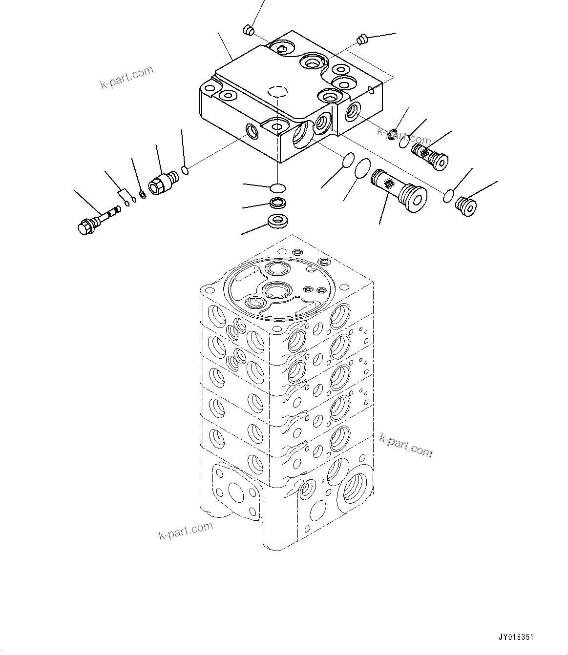 Komatsu parts book diagram for D61PX-24 S/N 48001-UP: CONTROL VALVE, 5-VALVE (6/12)(#40001-)