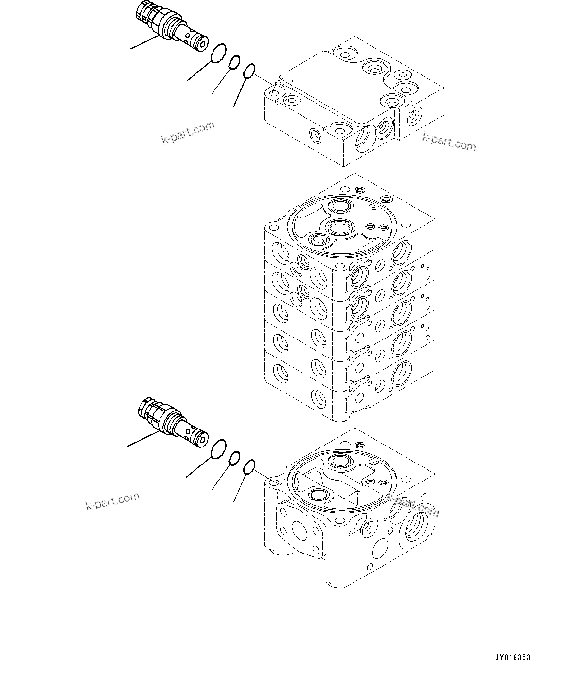 Komatsu parts book diagram for D61PX-24 S/N 48001-UP: CONTROL VALVE, 5-VALVE (8/12)(#40001-)