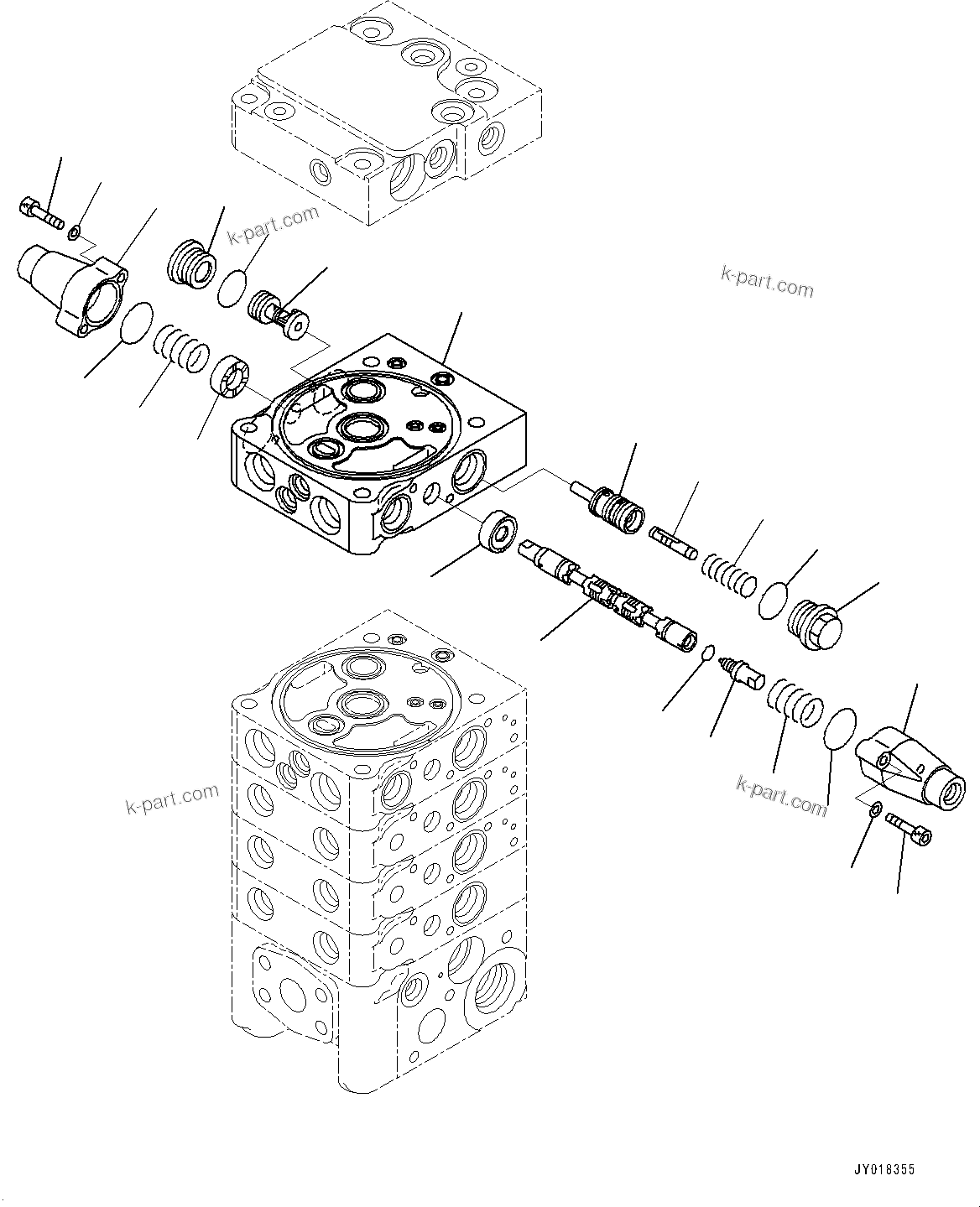 Komatsu parts book diagram for D61PX-24 S/N 48001-UP: CONTROL VALVE, 5-VALVE (10/12)(#40001-)
