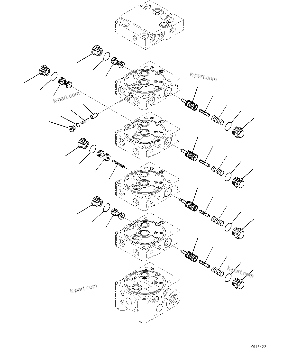 Komatsu parts book diagram for D61PX-24 S/N 48001-UP: CONTROL VALVE, 4-VALVE (5/10)(#40001-)