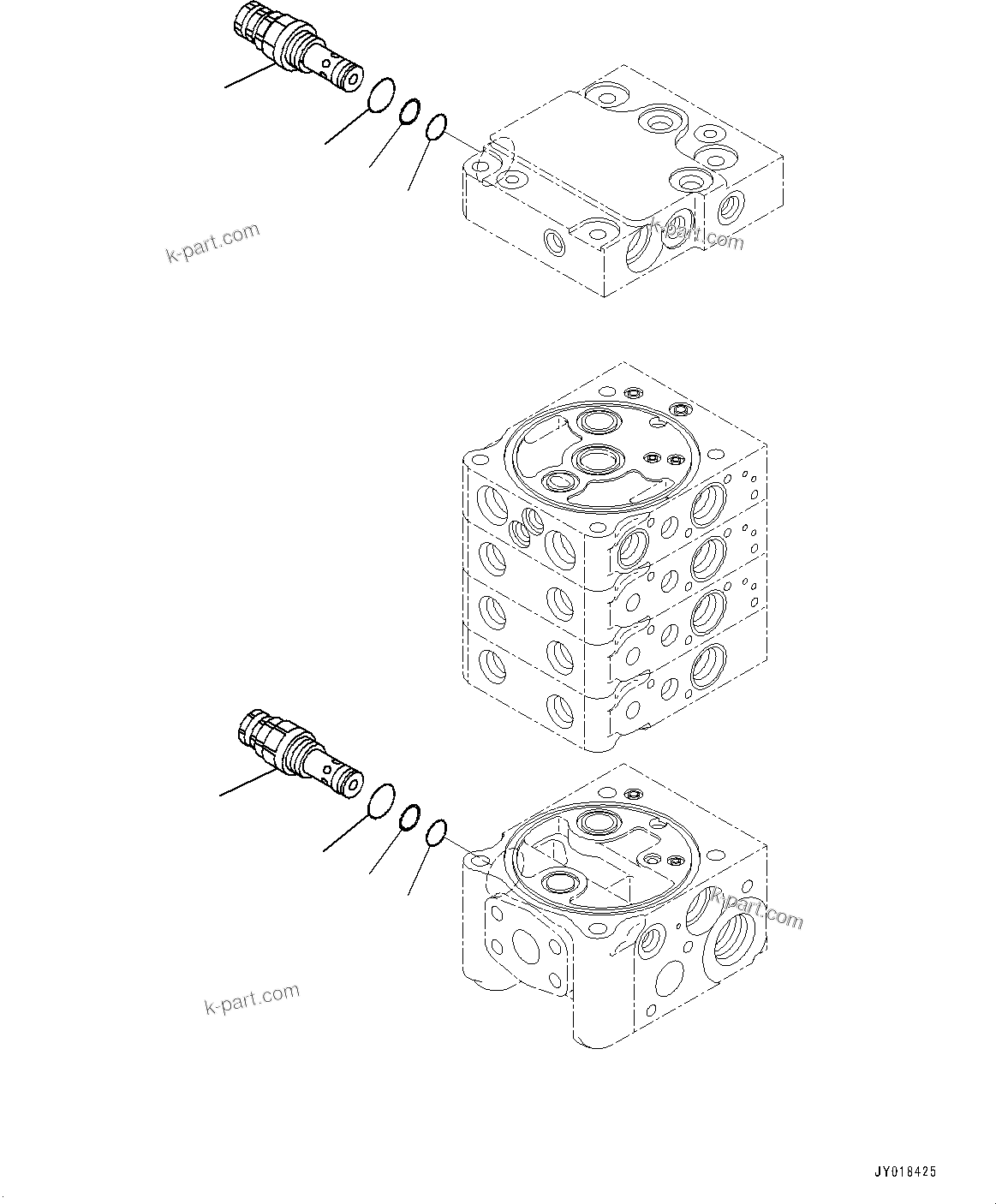 Komatsu parts book diagram for D61PX-24 S/N 48001-UP: CONTROL VALVE, 4-VALVE (8/10)(#40001-)