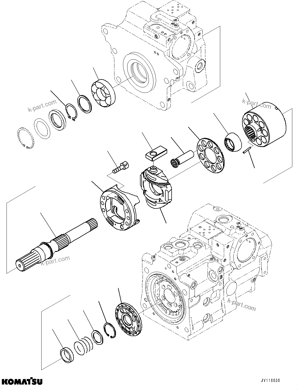 Komatsu parts book diagram for D61PX-24 S/N 48001-UP: HYDRAULIC PUMP, HST PUMP (3/11)(#46684-)