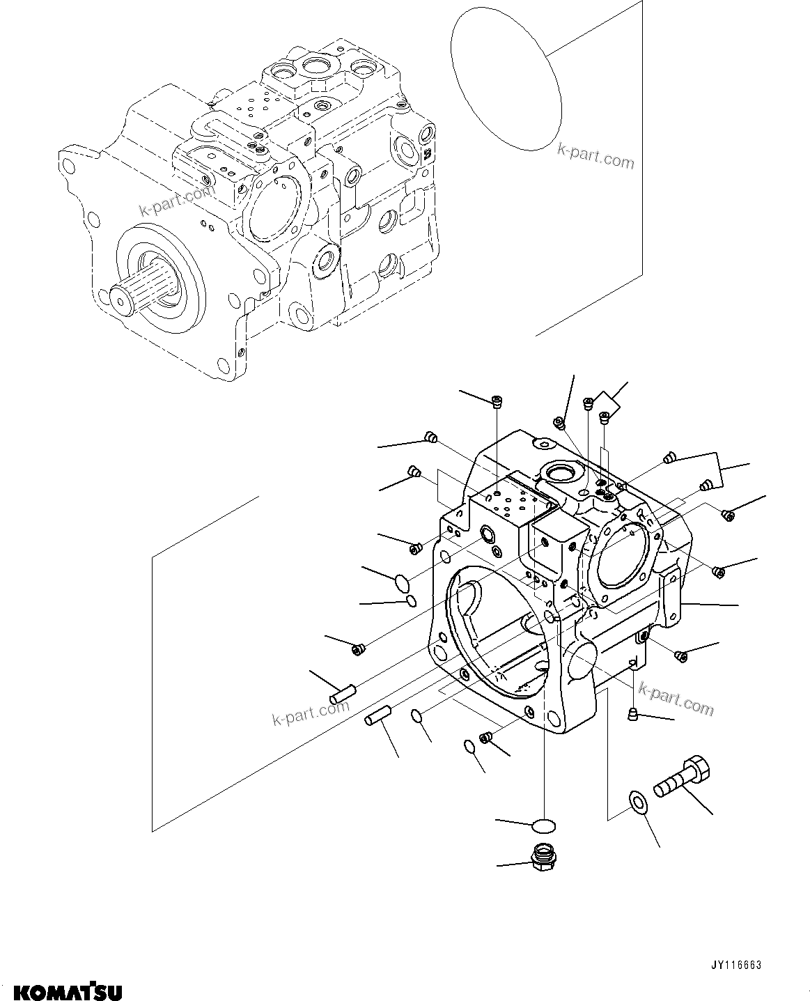 Komatsu parts book diagram for D61PX-24 S/N 48001-UP: HYDRAULIC PUMP, HST PUMP (6/11)(#46684-)
