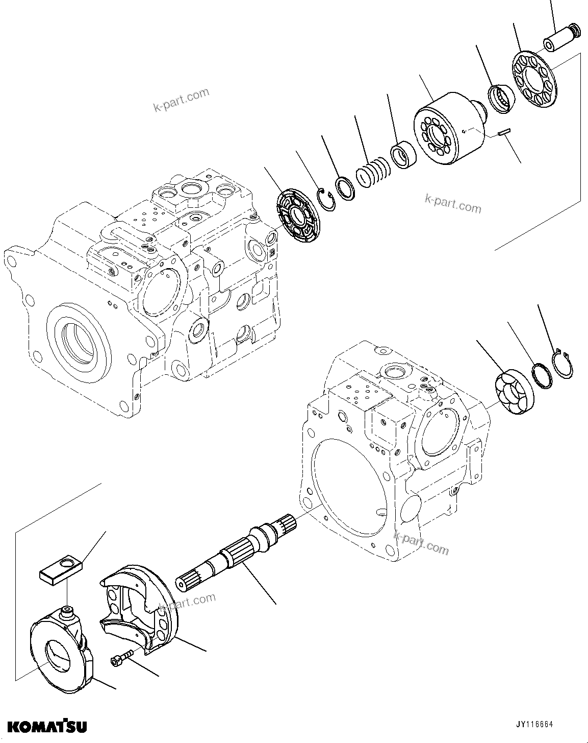 Komatsu parts book diagram for D61PX-24 S/N 48001-UP: HYDRAULIC PUMP, HST PUMP (7/11)(#46684-)
