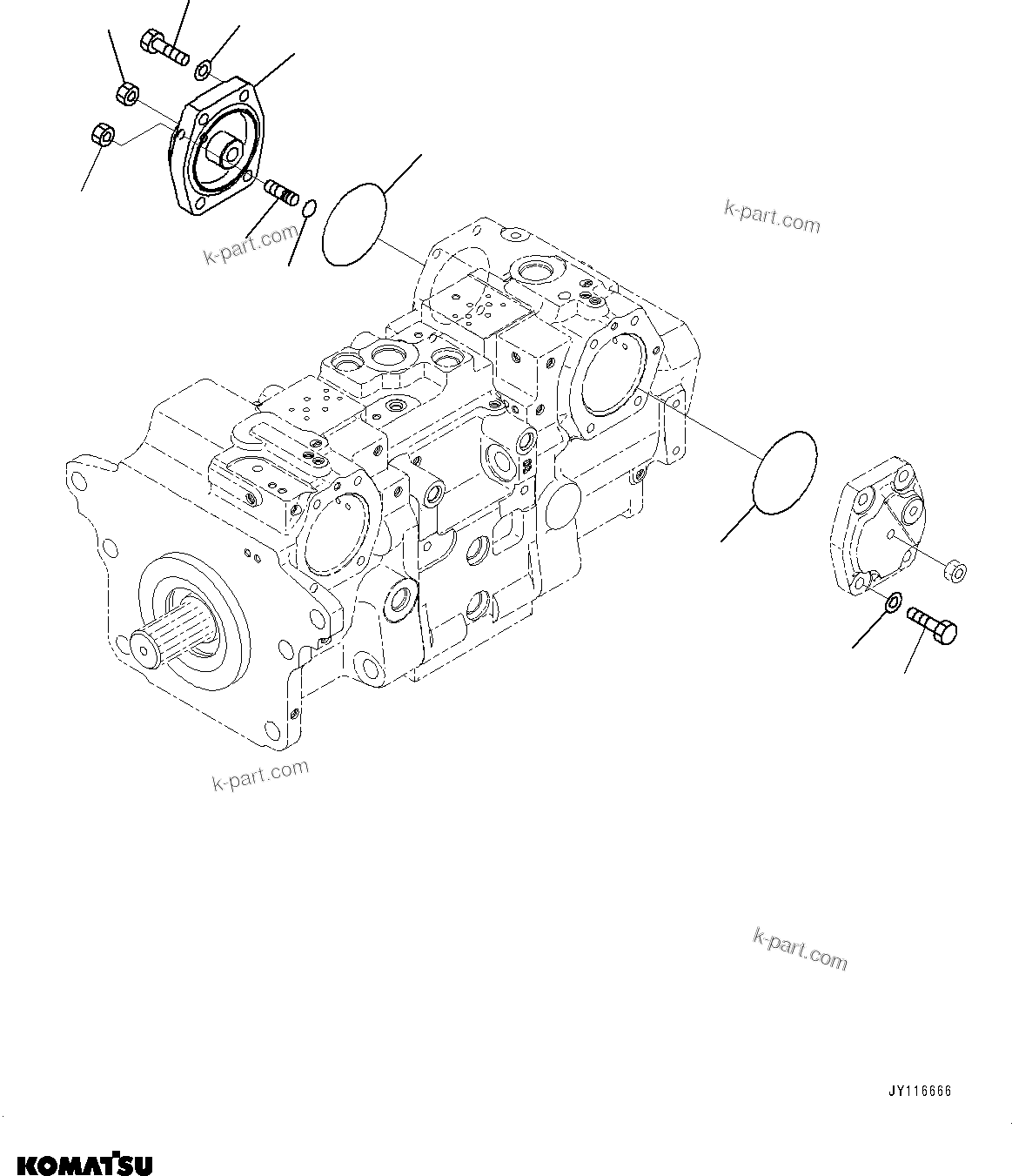 Komatsu parts book diagram for D61PX-24 S/N 48001-UP: HYDRAULIC PUMP, HST PUMP (9/11)(#46684-)