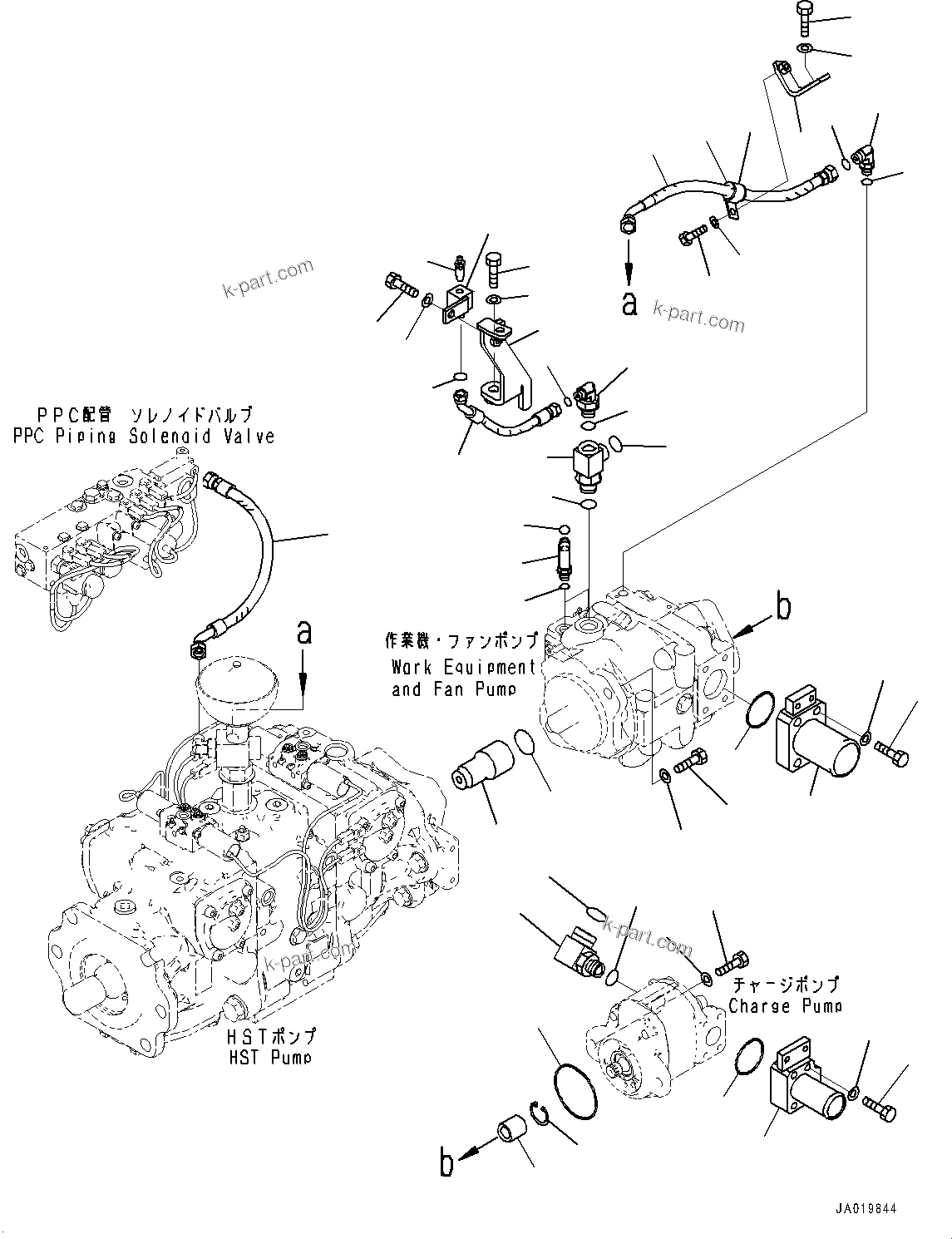 Komatsu parts book diagram for D61PX-24 S/N 48001-UP: HYDRAULIC PUMP, SOLENOID VALVE PIPING(#40001-46683)
