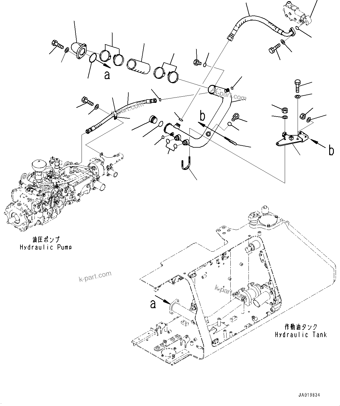 Komatsu parts book diagram for D61PX-24 S/N 48001-UP: HYDRAULIC TANK DRAIN PIPING, (#40001-)
