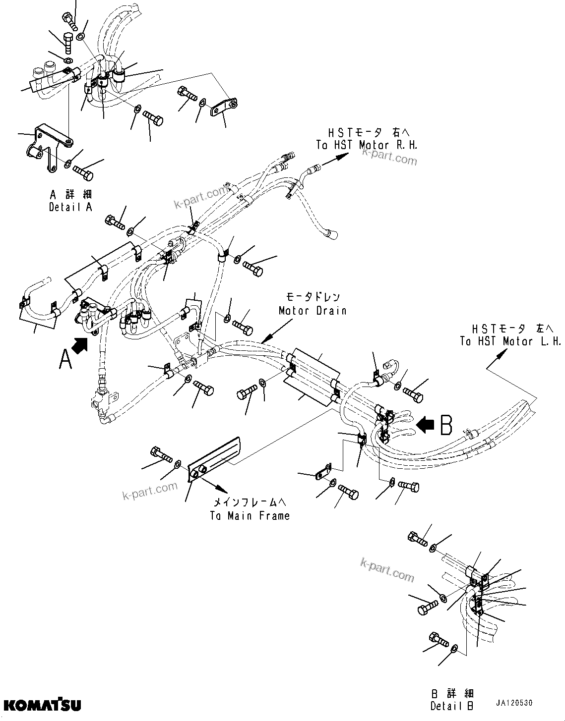 Komatsu parts book diagram for D61PX-24 S/N 48001-UP: DRAIN PIPING, MOUNTING(#46685-)