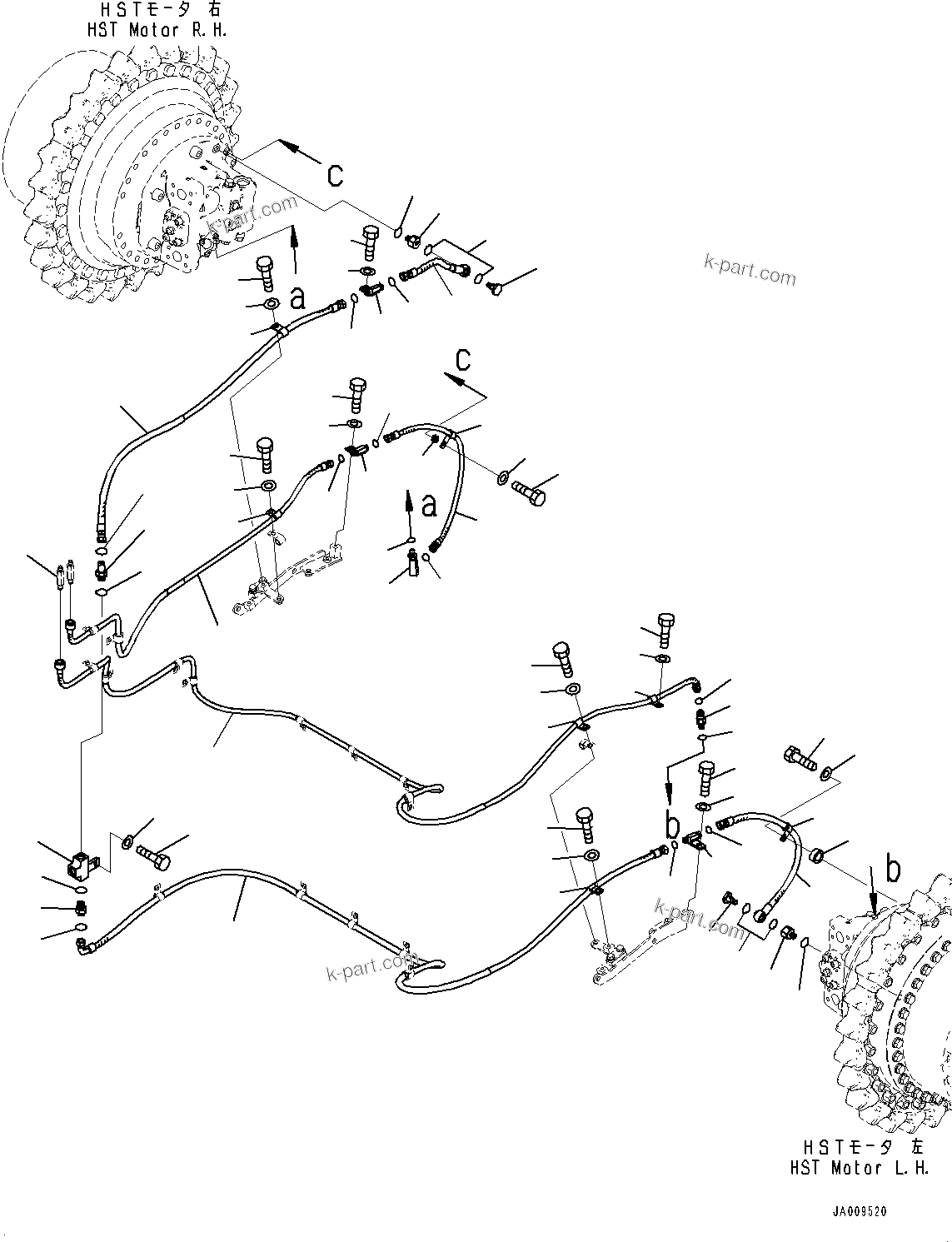 Komatsu parts book diagram for D61PX-24 S/N 48001-UP: DRAIN PIPING, MOTOR DRAIN (2/3)(#40001-46684)