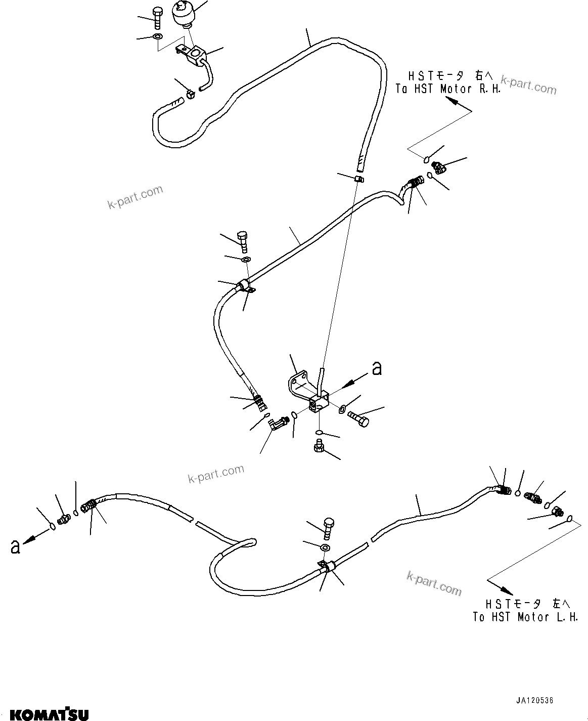Komatsu parts book diagram for D61PX-24 S/N 48001-UP: DRAIN PIPING, MOTOR DRAIN (3/3)(#46685-)