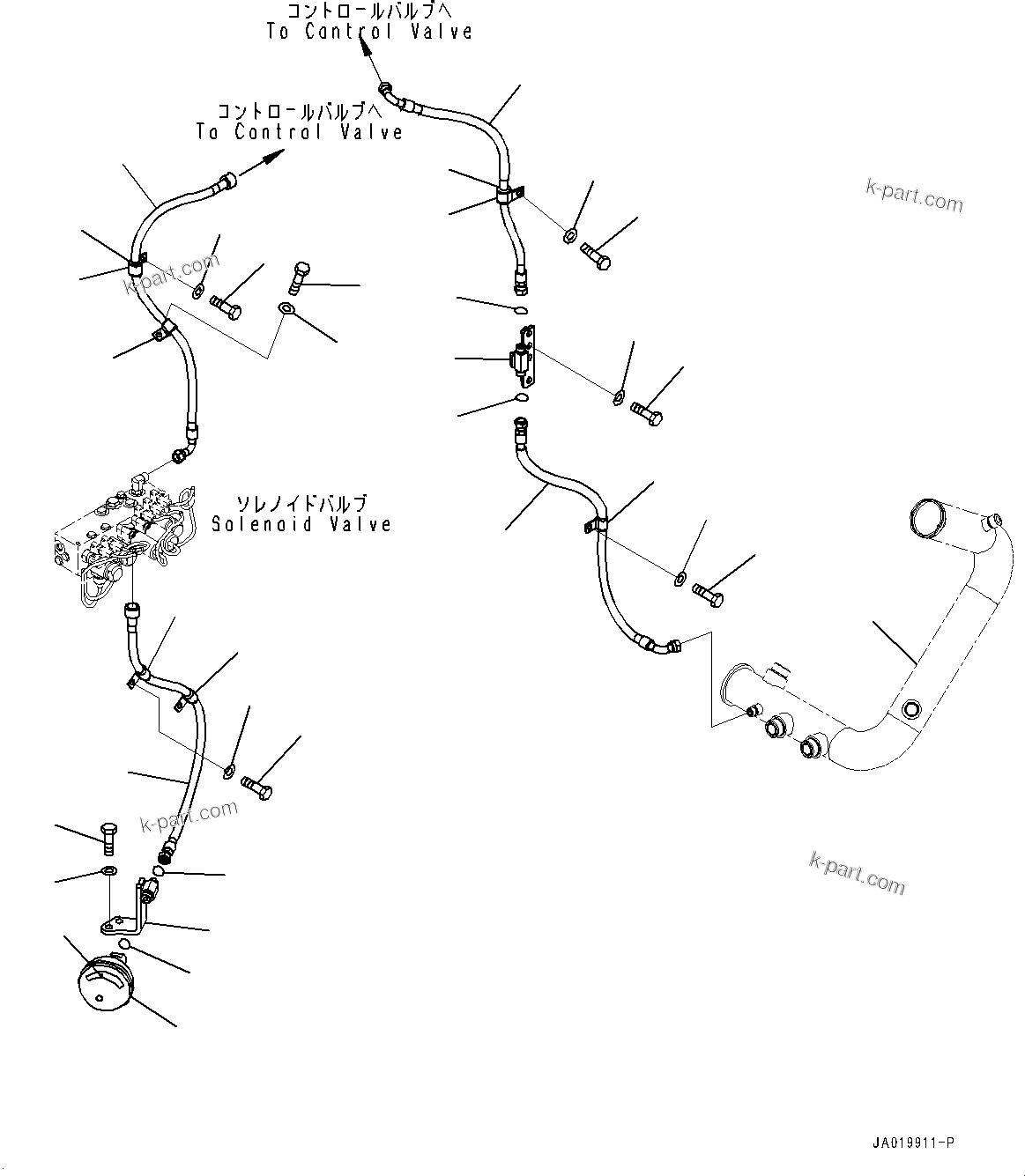 Komatsu parts book diagram for D61PX-24 S/N 48001-UP: PROPORTIONAL PRESSURE CONTROL (PPC) PIPING, ACCUMULATOR(#45001-)