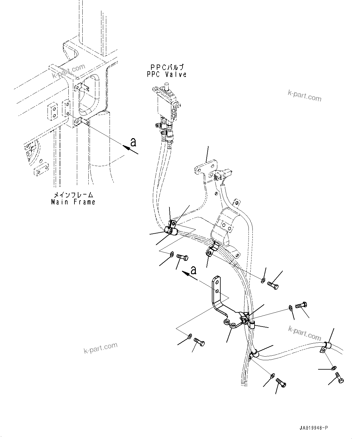 Komatsu parts book diagram for D61PX-24 S/N 48001-UP: REAR HYDRAULIC PIPING, MOUNTING(#45001-)