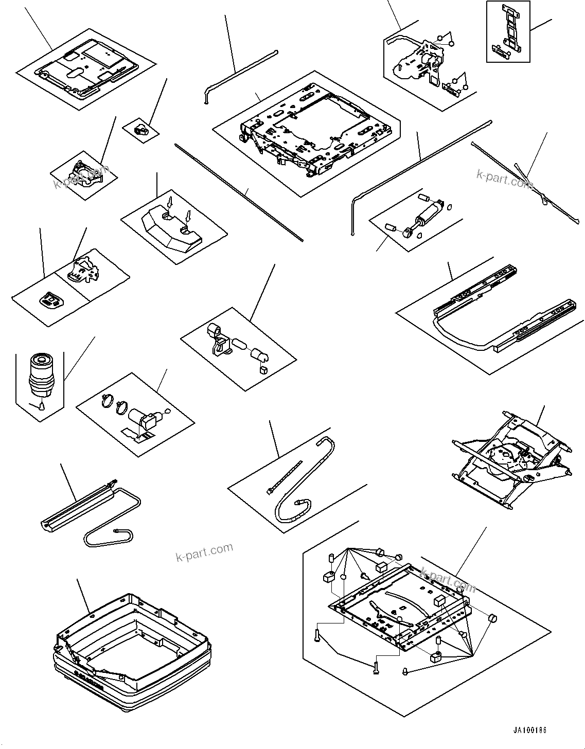 Komatsu parts book diagram for D61PX-24 S/N 48001-UP: OPERATOR'S SEAT, INNER PARTS (2/2) (AIR SUSPENSION TYPE, FABRIC, TILT, HI-BACK TYPE, WITH HEATER, GRAMMER)(#40001-)