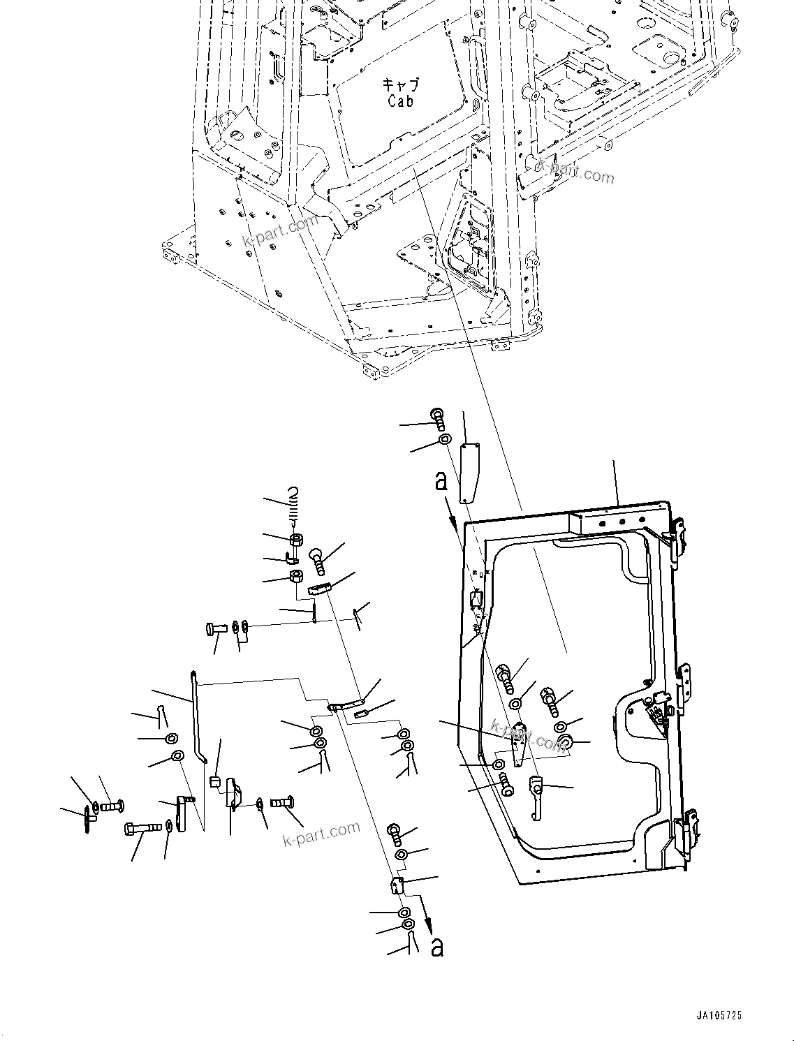 Komatsu parts book diagram for D61PX-24 S/N 48001-UP: CAB, DOOR AND LATCH, L.H.(#46272-)