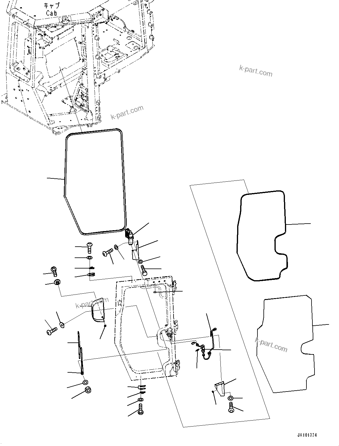 Komatsu parts book diagram for D61PX-24 S/N 48001-UP: CAB, DOOR DAMPER, WINDOW AND WIPER, L.H.(#46272-)