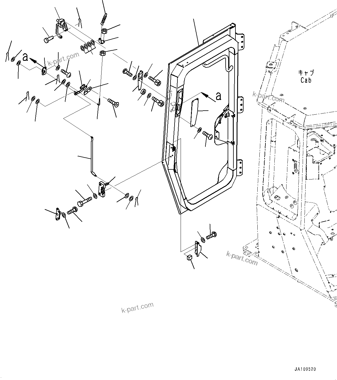 Komatsu parts book diagram for D61PX-24 S/N 48001-UP: CAB, DOOR AND LATCH, R.H.(#46272-)